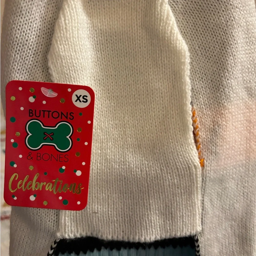 Celebrations Buttons & Bones Snowman Face White Pet Sweater in XS BNWT